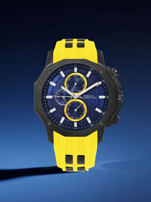 French Connection PULSAR Men's Chronograph Yellow Watch | Multifunction Blue Sunray Textured Dial Analog Watch  - For Men