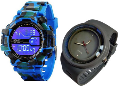 Brostin Affordable Round Mujhed-Grey-Watch_Combo_Blue Military men's Watch Analog-Digital Watch  - For Men