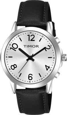 Timor F-TM528 White Dial Black Genuine Leather Belt Strap Analog watch for Men Analog Watch  - For Boys