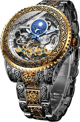 Forsining Hour Glass Automatic Mechanical Unisex Self-Winding Automatic Mechanical Gold Analog Watch  - For Men & Women
