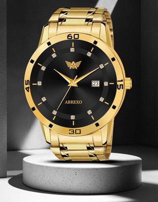 ABREXO Abx1326-Black Gold New Latest Date Working Round Black Dial Gold Quartz Watch For Boys Analog Watch  - For Men