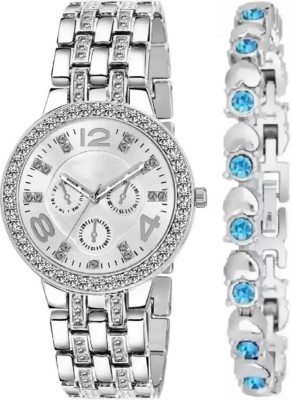 QALIBA silver new girls watches new design attractiive cool watches 2023 Watch Studded Diamond And Glass Stainless Steel Beautiful Cute Look Analog Watch  - For Girls