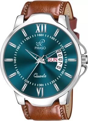 PIRASO 2047-TURQUOISE BROWN STRAP ANALOG DAY&DATE WORKING DISPLAY TURQUOISE DIAL&BROWN STRAP WATCH FOR MEN&BOYS Analog Watch  - For Men