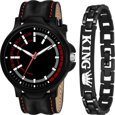 SHURAI WHITE AND BLACK WT FOR MENS display Black Dial Adjustable Stainless Steel Watch and King Bracelet Analog Watch  - For Men