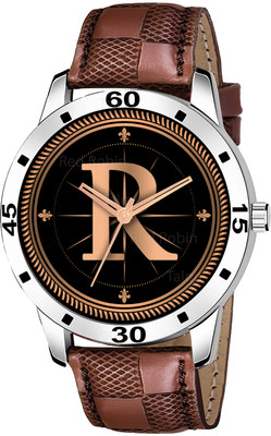 SKOAL ALPHA-R-AVO-SIL-BRW-CHL Fancy Design Stylish ALPHABET R Dial Brown Leather Strap Men Wrist Watch Analog Watch  - For Boys