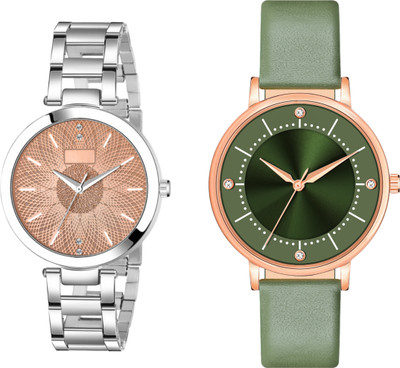 Fentex Trending combo analog watch with one leather and one Stainless Steel strap watch Trending combo analog watch with one leather and one Stainless Steel strap watch Analog Watch  - For Girls