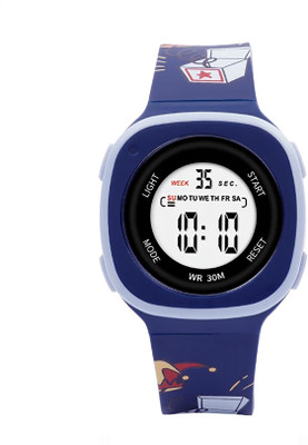 Time Up Square Printed Strap Cartoon Printed Strap Square Dial Waterproof Alarm Kids 4-12 Years Gift Digital Watch  - For Boys & Girls