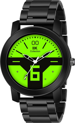 IIK Collection IIK-890M Green Round Artistic Dial with Black Stainless Steel Metallic Bracelet Chain Analog Watch  - For Men