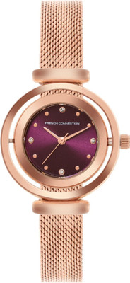 French Connection SEREIN SEREIN Purple Sunray Round Dial | Rose Stainless Steel Mesh Strap Watch Analog Watch  - For Women