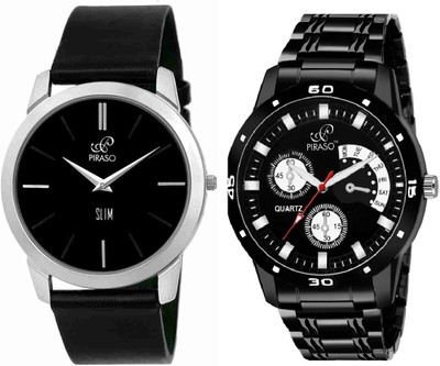 PIRASO 32-BK-CK & 1584 SL04 BLACK ANALOG COMBO WRIST WATCH BLACK DIAL WATCH FOR MEN Analog Watch  - For Men
