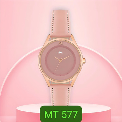 SHURAI MT-580 PINK Black Rose gold Dial Leather Strap Analog Watch  - For Girls