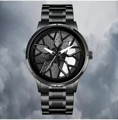 kriss collection Alloy wheel white Car alloy wheel spinner dial Analog Watch  - For Men