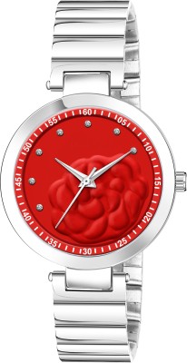 Riva Enterprise LR317 New Trending Red-Silver Round Braclet 3D Flower Analog Watch  - For Women