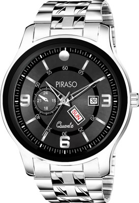 PIRASO D&D C19 SILVER BLACK New Look Black Dial and Silver chain with Time & Date Display Watch for Men Boys Analog Watch  - For Men