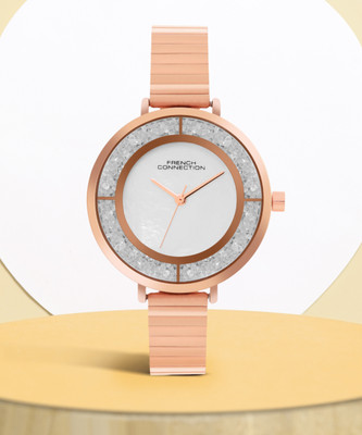 French Connection New Collection Dancing Diamonds 3-HANDS Silver Round Dial Analog Watch  - For Women