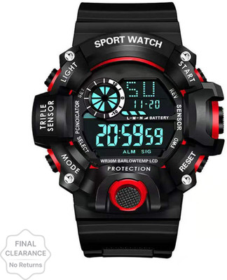 TERIZLA Sport Red Digital Dail Multiple Working Day&Date Display Digital Watch  - For Boys & Girls