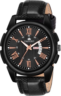 EMPERO EMPERO Day & Date Functioning Leather Strap Black Dial Analog Watch  - For Men