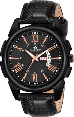 EMPERO EMPERO Day & Date Functioning Leather Strap Black Dial Analog Watch  - For Men