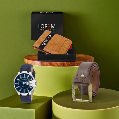LOREM FZ-LR23-WL06-BL02 Combo Of Artificial Leather Belt-Wallet & Analog Watch  - For Men