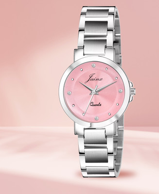 JAINX JW8514 Pink Dial Steel Chain Analog Watch  - For Women