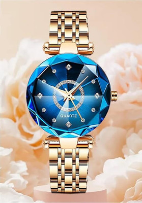 Om Collection DiamondCut diamond crytal blue dial analog watch Analog Watch  - For Women