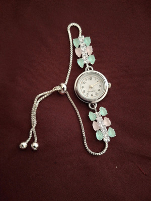 Krishna Creation Elegant Silver Floral Bracelet Watch with Adjustable Chain Analog Watch  - For Girls