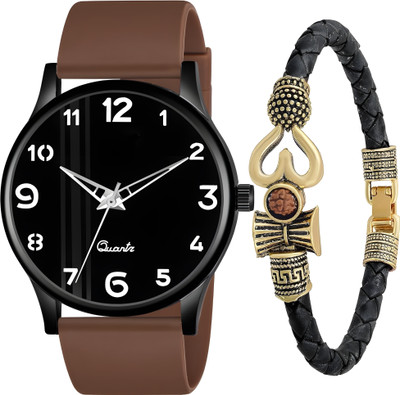 SHURAI Brown Watch with Damru bracelet Trending Premium Quality watch for Boys with Mahadev Bracelet Analog Watch  - For Men