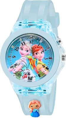 Shocknshop Frozen 3D Cartoon Kids Analog Watch with LED 7 Multicolour Glowing Disco Light Analog Watch  - For Girls