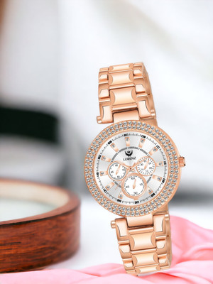 LORENZ AS-129A Lorenz Rose Gold Stone Studd & Metallic Strap Analog Watch  - For Women