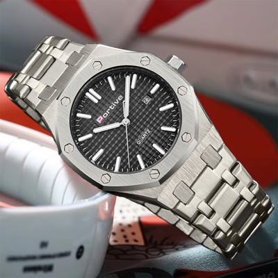 LAMBOO Portive - 3001G Branded Silver Gentle Elegant Commuter Calendar WaterProof Watch Analog Watch  - For Men