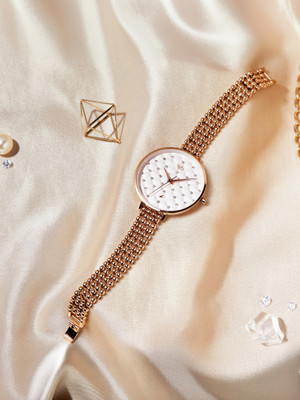 Fastrack Vyb Iconique Light Pink Dial Rose Gold Strap Analog Watch  - For Women