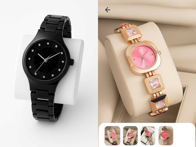 HPWATCH HW12-Rose Gold-Pink_HW8-Black Modern Minimalist Black Dial Silicone Strap Analog Watch Analog Watch  - For Women