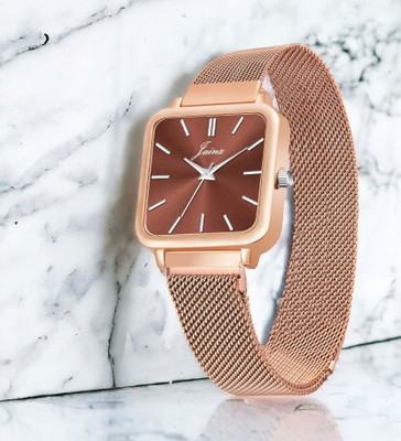 JAINX Brown Dial Mesh Rose Gold Magnet Chain Analog Watch  - For Women