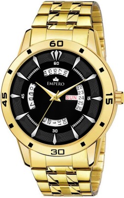 EMPERO EMPERO Working Day & Date Display Gold Stainless Steel Chain With Black Dial Analog Watch  - For Men
