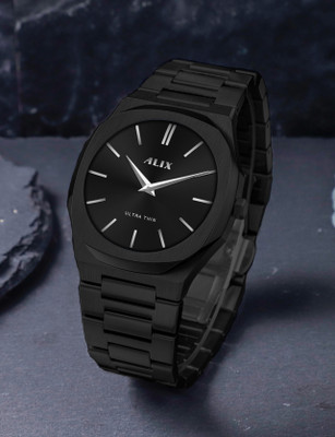 Alix AL2912 Minimalist Matte Black Dial with Black Stainless Steel Strap Analog Watch  - For Men