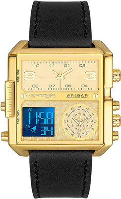 OVERFLY Dual Time Chronograph Luxury SANDA Square Dial 3 Time Chronograph Luxury Analog-Digital Watch  - For Men