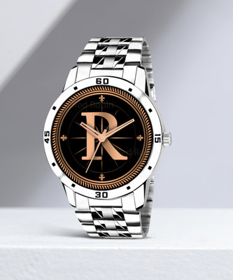 SKOAL ALPHA-R-AVO-SIL-STL Fancy Design Stylish ALPHABET R Dial Silver Leather Strap Men Wrist Watch Analog Watch  - For Boys