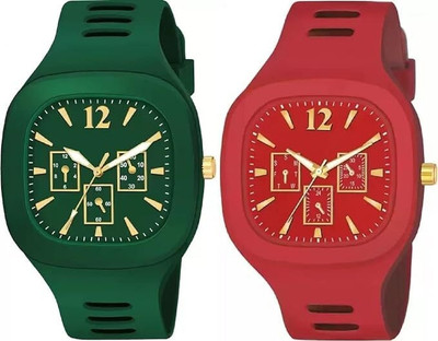 dmash Square DIAL Analog Silicon Strap ADDI Stylish Designer Analog Watch Combo of 2 Analog Watch  - For Men