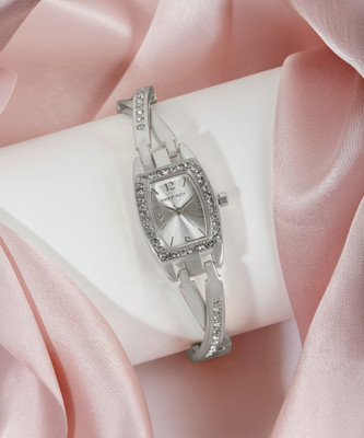 Joker & Witch Victoria Elegance Silver Watch with White Dial Rhinestone Bracelet Strap Analog Watch  - For Women