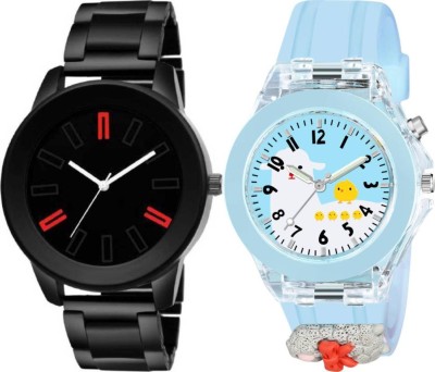 MAAN INTERNATIONAL Pack Of 2 Black Round Dial And 3D Cute Cartun Blue Rubber Strap Kids Analog Watch  - For Boys