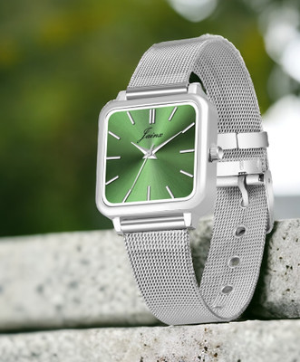 JAINX Green Dial Steel Mesh Silver Chain Analog Watch  - For Women