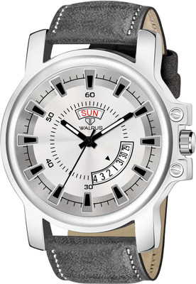 Walrus Walrus Grey Dial Day Date Vegan Leather Men's Watch Walrus Maverick IX Silver Dial Day & Date Analog Watch  - For Men