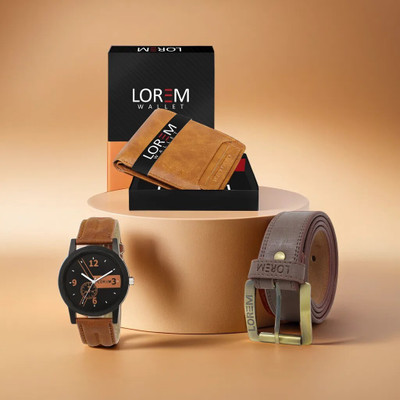 LOREM FZ-LR01-WL06-BL02 Combo Of Artificial Leather Belt-Wallet & Analog Watch  - For Men
