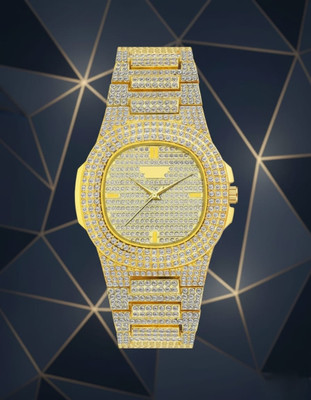 Fanish fashion Men's Analog Luxury Watch (Gold, Full Crystal) Luxury watches Analog Watch  - For Men