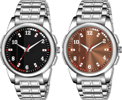 SHURAI Black Brown watches for Gents Combo of Two Tone Black And Brown Stainless Steel Series Analog Watch Analog Watch  - For Men