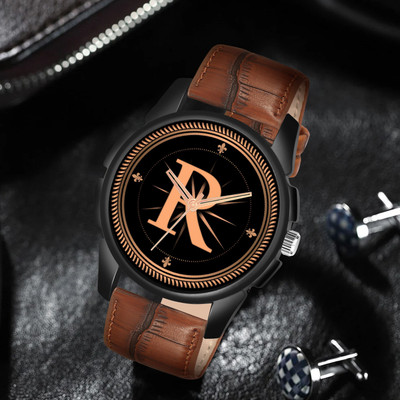 FEMEO ALPHA-R-J16-BLK-DBRW-1 Alpha Heritage Collection R Brown Strap Watch for Man & Boys Analog Watch  - For Men