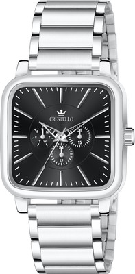 CRESTELLO CR-GS041-BLK-CH Square Dial Steel Chain Analog Watch  - For Men