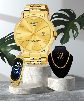 ABREXO Luxury Gold Watch & Gold Chain with Digital Watch Trending Combo For Boys/Men Analog Watch  - For Men