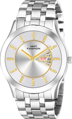 Hmt Fashion Big Size White Day Date Dial Quartz Movement Watch Formal Watch Analog Watch  - For Men