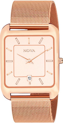 NOVA Rosegold Chain Watch Rosegold Date Rectangle Thin Chain Watch Analog Watch  - For Men